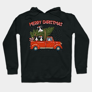 Bordercollie Xmas Vintage Red Pickup Hoodie